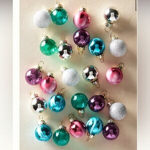 Anthropologie Holiday Mini Ornament Set - Silver, Pink, Green, Teal